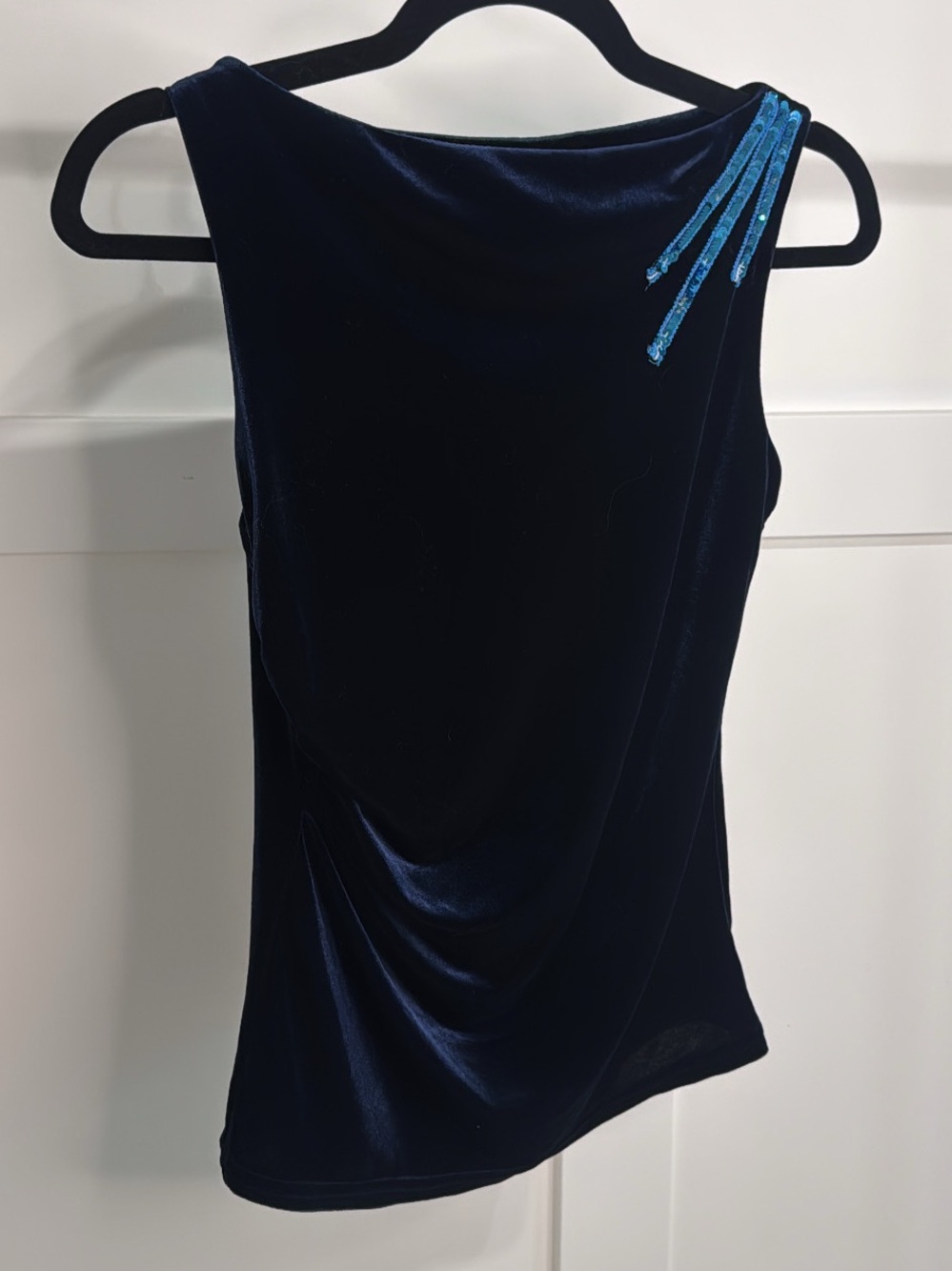 Amnesia Original Paris Y2K Navy Velvet Sleeveless Tank with Sequin Shoulder